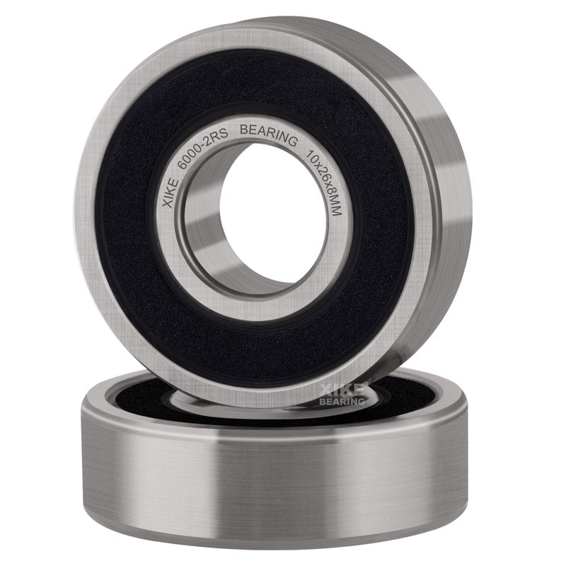 XiKe 2 Pcs 6000-2RS Double Rubber Seal Bearings 10x26x8mm, Pre-Lubricated and Stable Performance and Cost Effective, Deep Groove Ball Bearings. - Image 1
